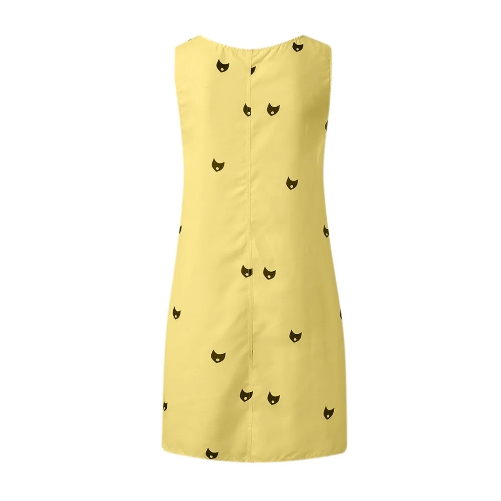 Платье для женщин, летнее платье, новинка, Boho vestidos mujer, с карманами, Vestido, сарафан, сексуальные платья, с рисунком кота, вырез лодочкой, женское платье