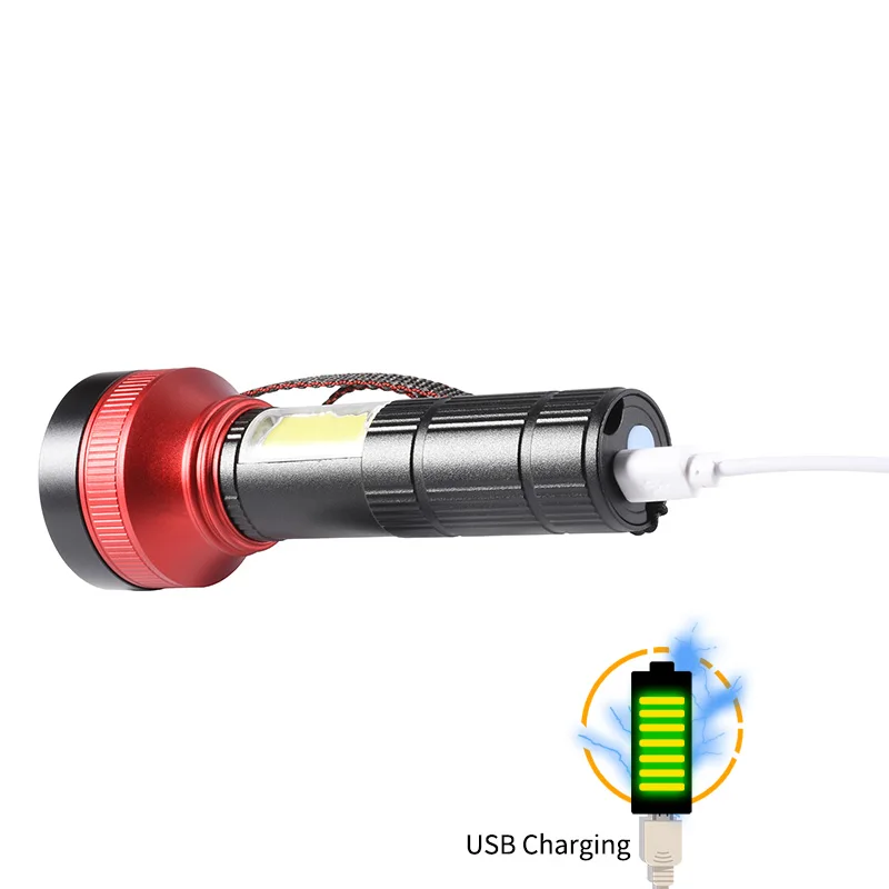 COBA portable led flash light osram torch cob tactical flashlight 3 modes 2000LM waterproof usb rechargeable built-in battery