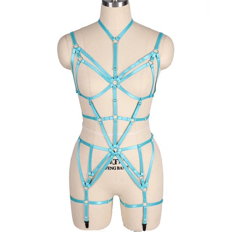 MLCN0014BLUE Комплект нижнего белья для всего тела, бюстгальтер с бретельками, топы с вырезами на груди, черный готический бюстгальтер без бретелек, Бралетт короткий топ, подвязки - Цвет: MLCN0014BLUE
