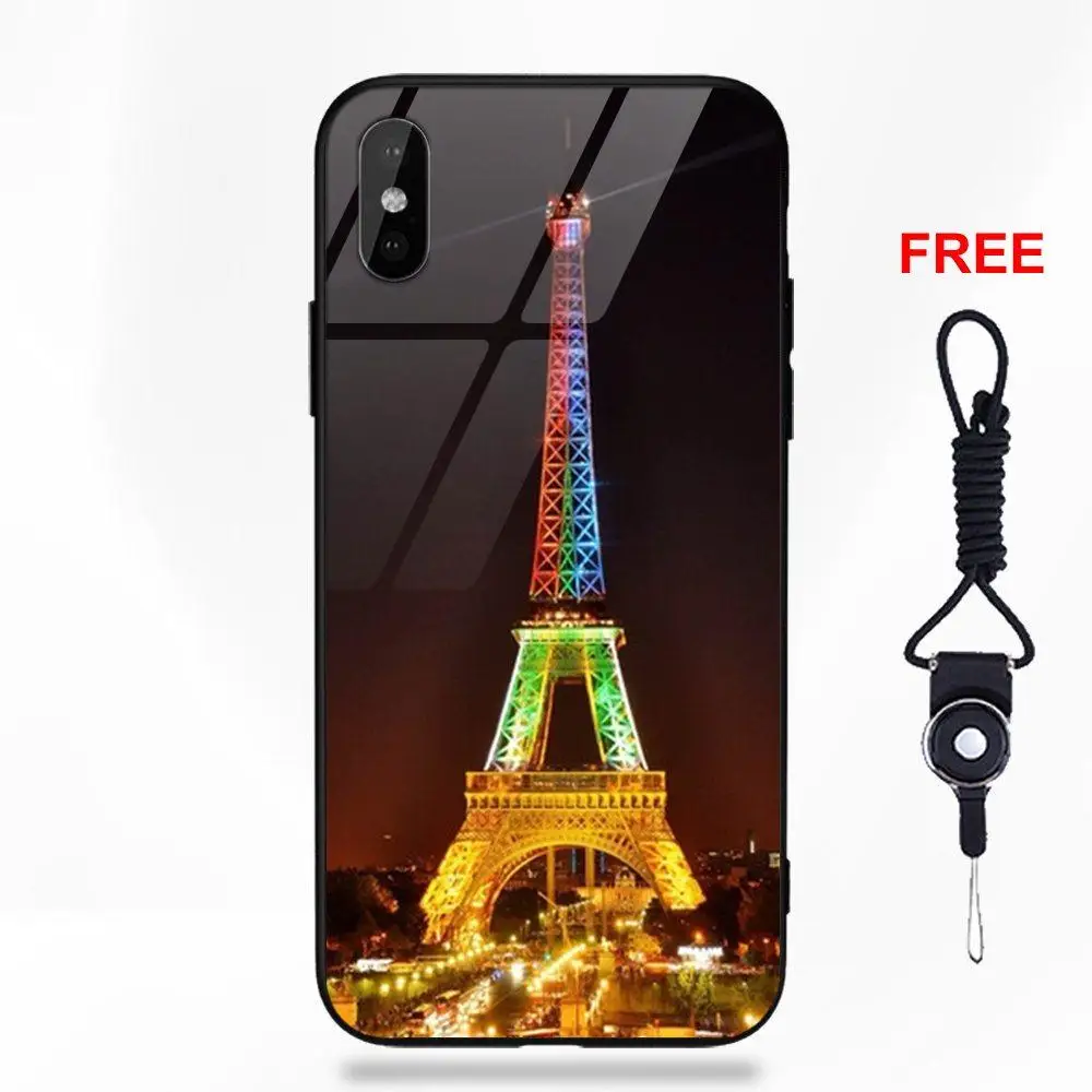 Для Apple iPhone 5 5C 5S SE 6 6S 7 8 Plus X XS Max XR Мягкий ТПУ чехол+ закаленное стекло Лидер продаж Эйфелева башня ночная сцена - Цвет: as picture