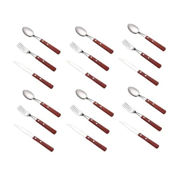 

18 Pcs Cutlery Sets Stainless with Wooden Handle Utensil Service Suitable for Family Dinner Friends Gathering Household