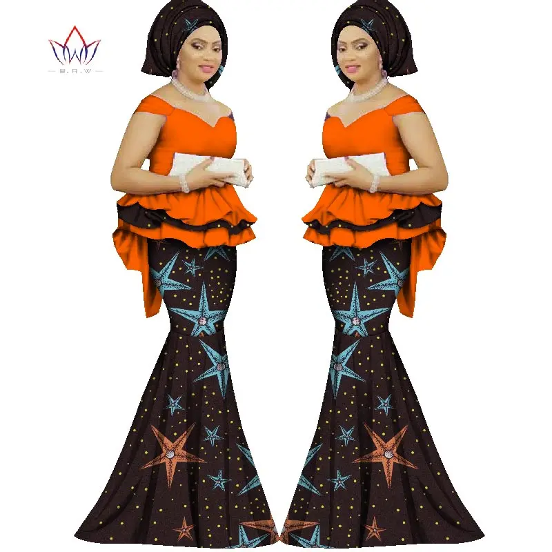 Летний комплект с юбкой, Африканский Дашики, Женский традиционный Базен, принт размера плюс, Дашики, африканские платья для женщин, костюм, 2 штуки, WY1312 - Цвет: 23