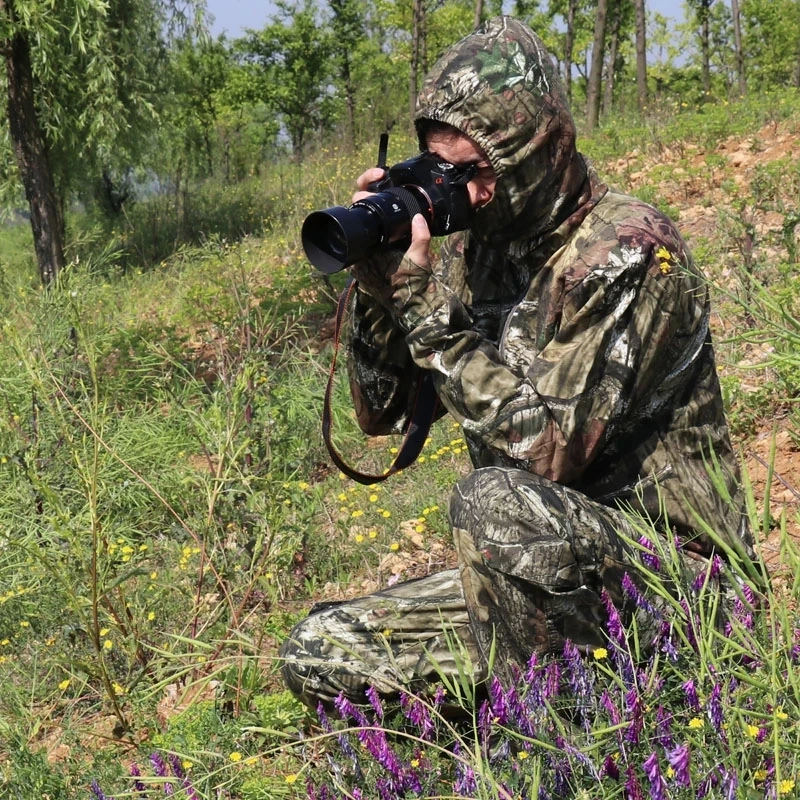 남성용 여름 햇빛 방지 낚시 후드 재킷 바지, 생체 공학 위장 사냥 낚시 의류, 통기성 면 정글 카모 슈트