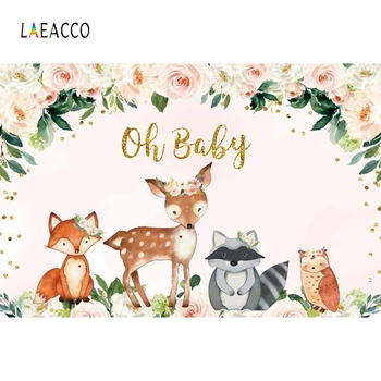 

Laeacco Baby Shower Photophone Photo Backdrop Birthday Photography Background Flowers Fox Animals Newborn Children Photocall
