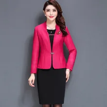Платье костюмы Женщины Осень Зима 2 шт набор с блейзером куртка Тонкий формальный свадебный жених мать одежда невесты размера плюс