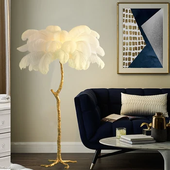 

Ins Northern Feather Floor Lamp Tripot Standing Lights for Living Room Bedroom Home Decoration Hair Led Colorful lighting