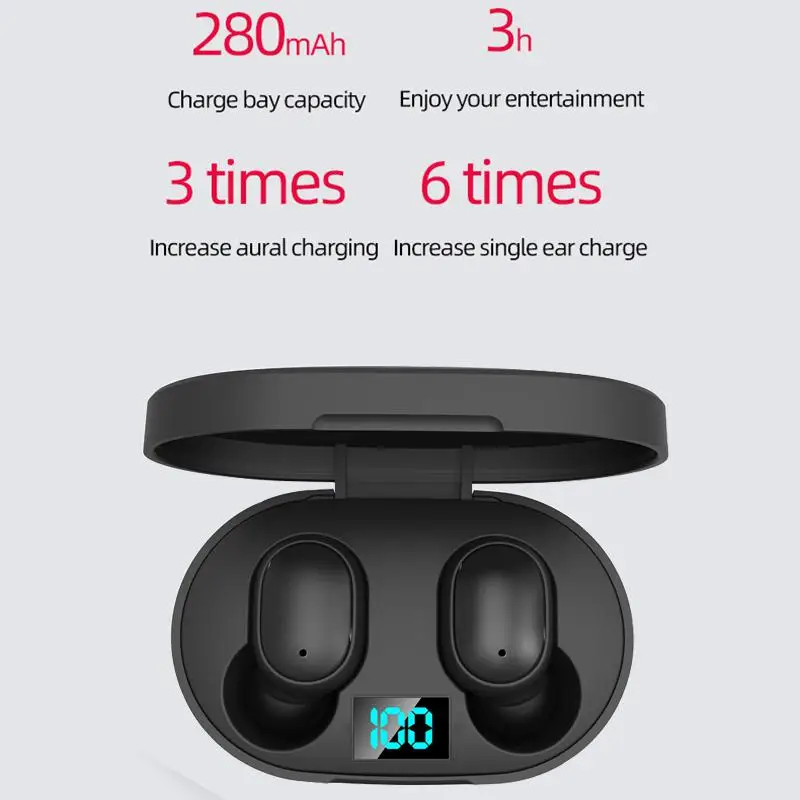 HobbyLane E6S TWS Wireless Bluetooth 5 0 Earphones 6D Stereo LED Display Earsets IPX5 Waterproof for iPhone Huawei Samsung d29
