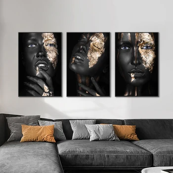 Black Women with Golden Color Artworks Printed on Canvas 1