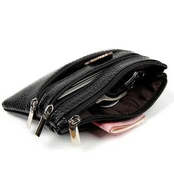 

New Style Cowhide Short Wallet Ladies Leather Zipper Coin Purse Mini Purse Coin Bag Coin Purse Keychain