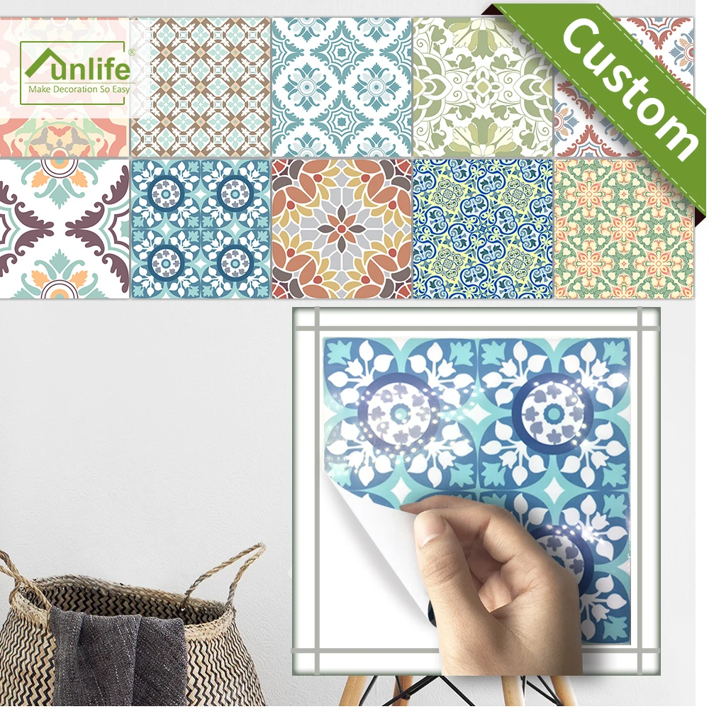 Funlife Изготовленный На Заказ 10/15/20/25/30cmPVC Водонепроницаемый самоклеящиеся обои мебель Средиземноморский плитка Стикеры Наклейка на стену TS002