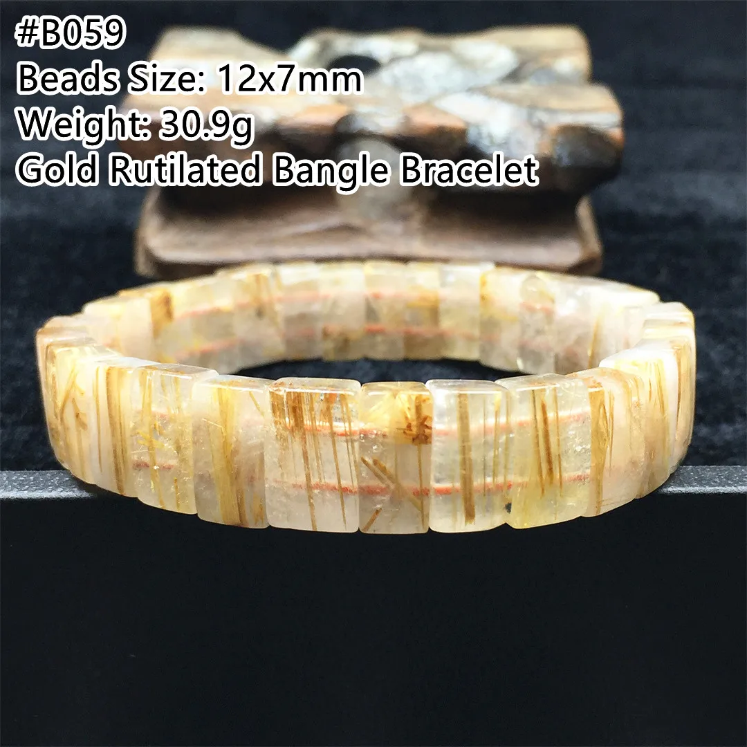 

Natural Gold Rutilated Quartz Bracelet Jewelry For Women Men Titanium Crystal Healing Wealth 12x7mm Beads Stretch Bangle AAAAA