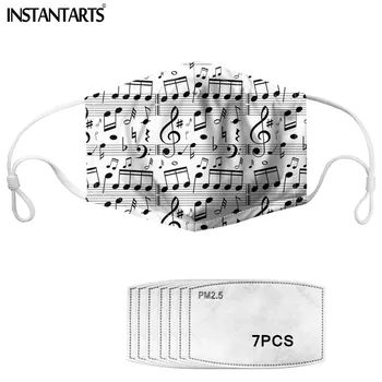 

INSTANTARTS Unisex Anti-dust Masks With 7Pcs Filter Brand Designer Music Note Reusable Face Mouth Mask Non-disposable Mascarilla