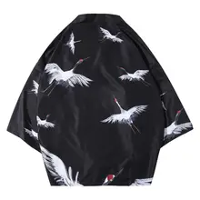 Кимоно традиционное летнее Новое Ukiyo-e живопись журавль мужчины и женщины халаты японский юката Тонкий Свободный кардиган, пальто