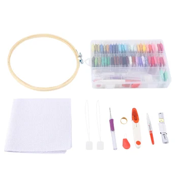 

Full Range of Embroidery Starter Kit 5 Pieces Bamboo Embroidery Hoops 50 Color Embroidery Threads Cross Stitch Tool Kit