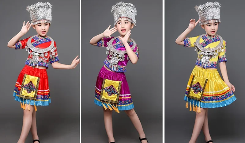 Hmong/Одежда для сценических танцев; праздничный наряд; народное платье для выступлений; Национальный костюм для детей; Одежда для девочек Miao; TA2252