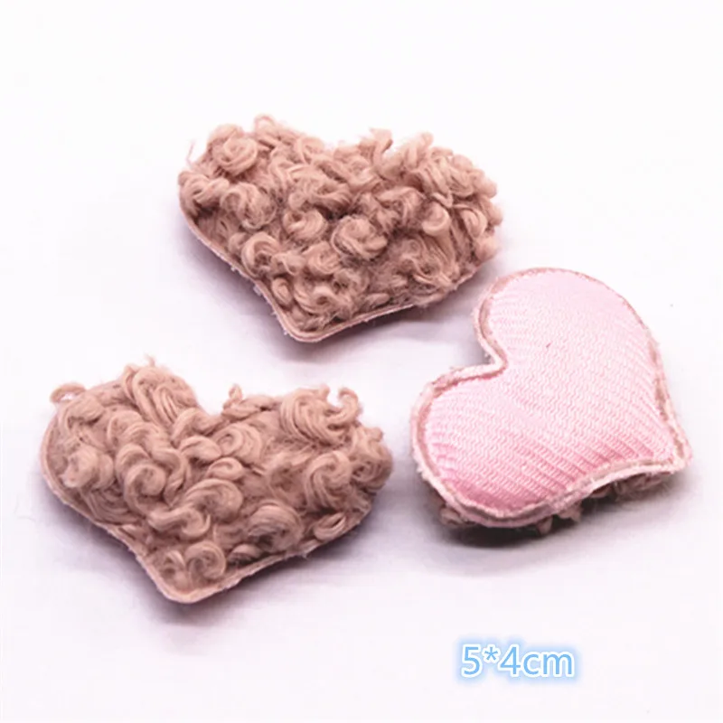 5*4 см 10 шт. Kawaii мягкие Curl плюшевая ткань сердце нашивки Аппликации Аксессуары DIY зажим для волос/Hat/Костюмы для декорирования вестибюлей - Цвет: pink