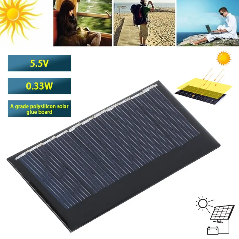 

New Small 5.5V 0.33W Mini DIY Solar Panel solar cells Silicon Charging Solar Panels 75*33.0mm for outdoor toys sunbank