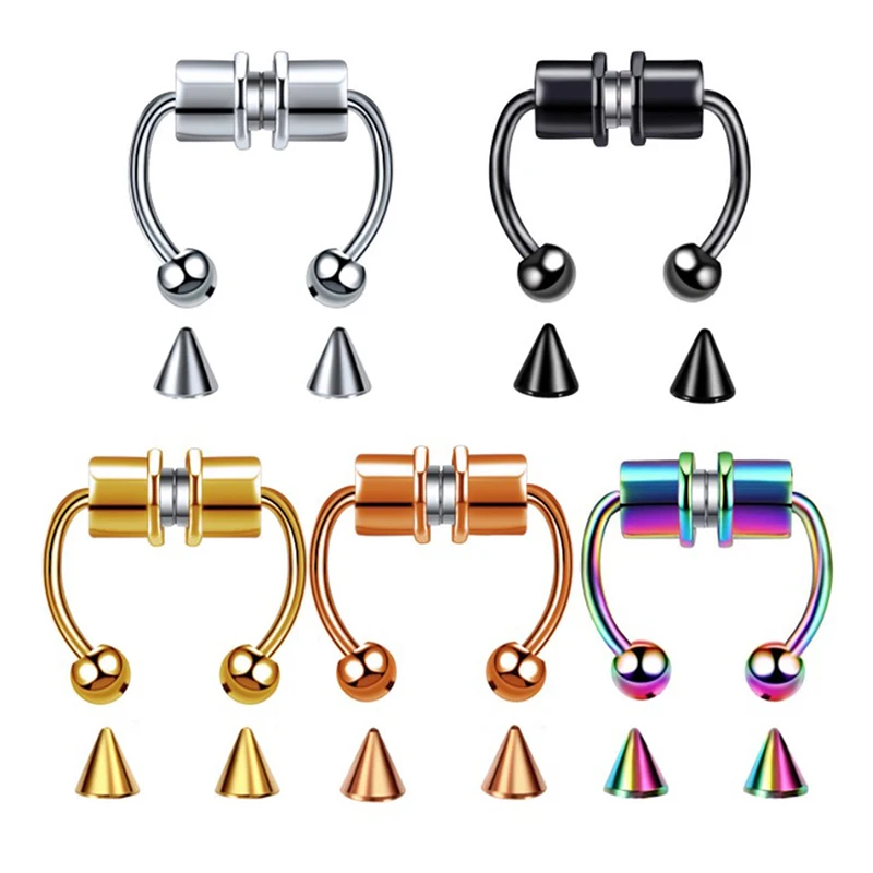 Fake Piercing Nose Ring Septum Rings for Women Stainless Steel Magnet Goth Punk Body Hip Hop Jewelry Gifts | Украшения и