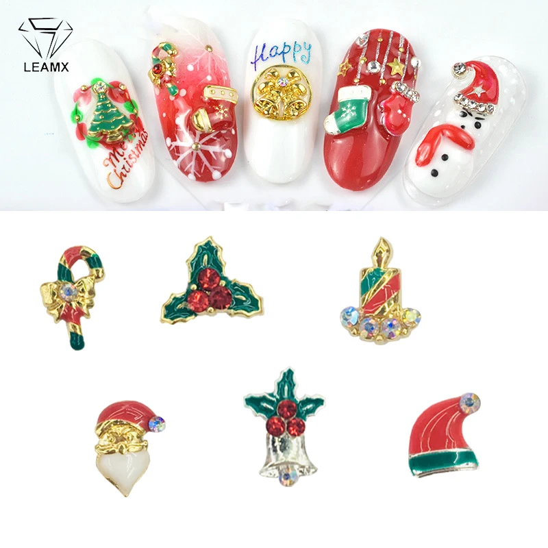 

LEAMX Christmas Hat Santa Bells Crutches Nail Art Decorations Alloy Charm DIY 3D Nail Rhinestones Accessories Jewelry Tools L529