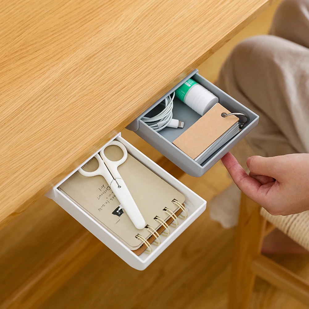 

Self-Adhesive Under Desk Drawer Makeup Organizer Pencil Tray Pen Holder Desktop Sundries Storage Box School Stationery Supplies