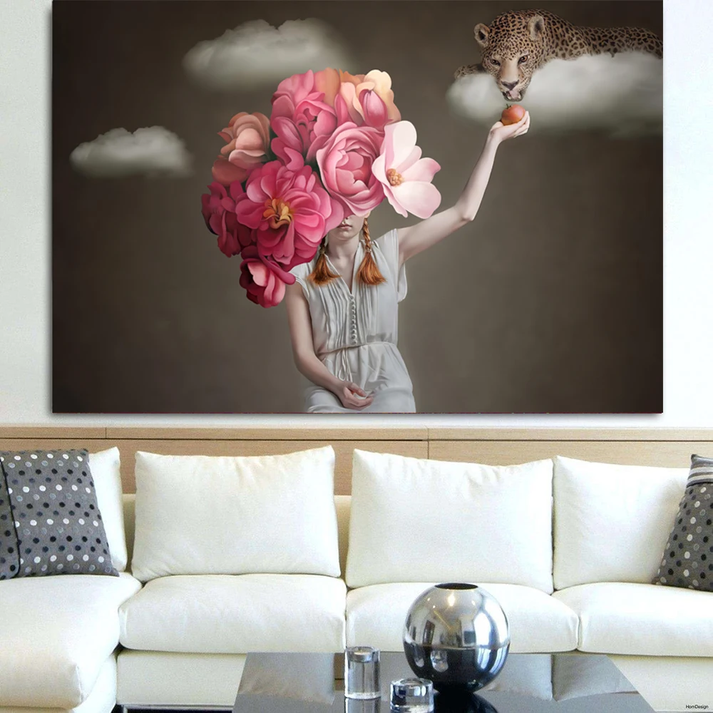 В скандинавском стиле девушка и цветок настенные художественные картины на холсте плакаты и принты домашний декор настенные картины для гостиной современный плакат