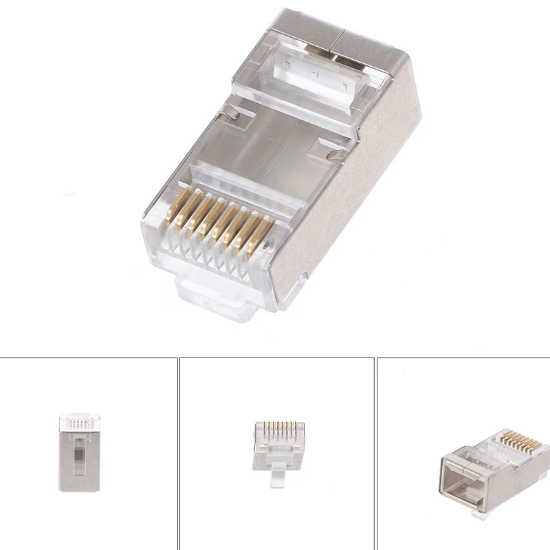 100Pcs RJ45 Network Connector CAT6 Modular Plugs Shielded Version With Loading Bar networking tools