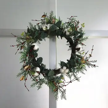 

Simulation Garland Natural Cotton Dried Flower Ring Pendant Door Knocker Round Leaf Decoration Wreaths Door Hanging Accessories