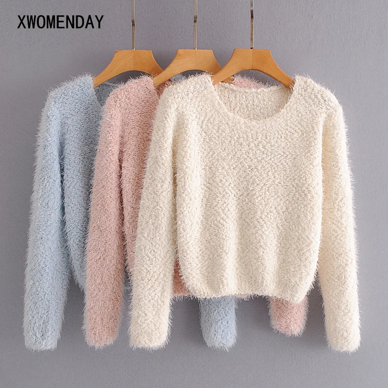 Crop Multicolor Pullover Sweaters 