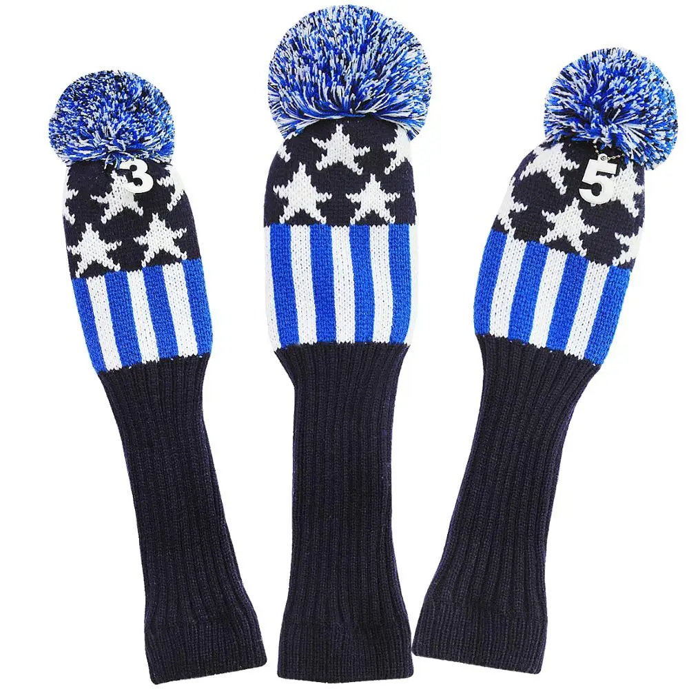 Golf 3pcs/set pletené pom pom ponožka kryty 1-3-5 golf dřevo pokrývka hlavy pro golf dirver/fairway golf klub headcovers