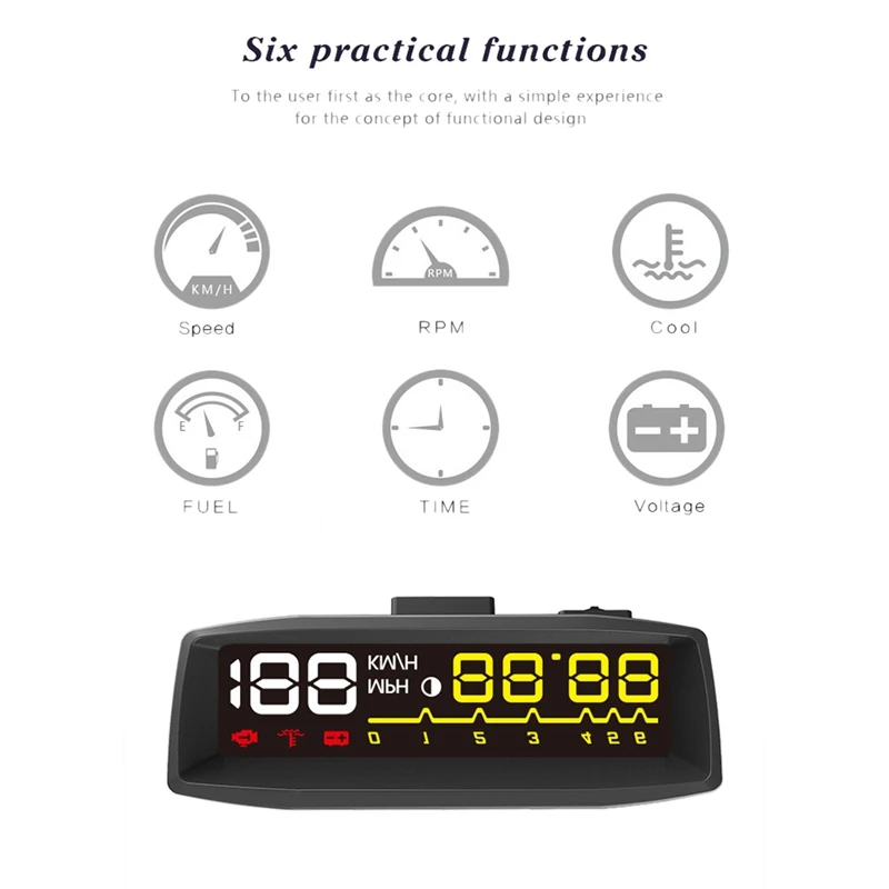 Автомобильный HUD Дисплей OBD2 II EOBD автоматический цифровой автомобильный скоростной измеритель превышения скорости Предупреждение ющий сигнал на голову дисплей