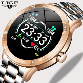 

LIGE 2020 New Smart Watch Men Heart Rate Blood Pressure Fitness tracker Sport Waterproof Steel belt Smartwatch For Android IOS