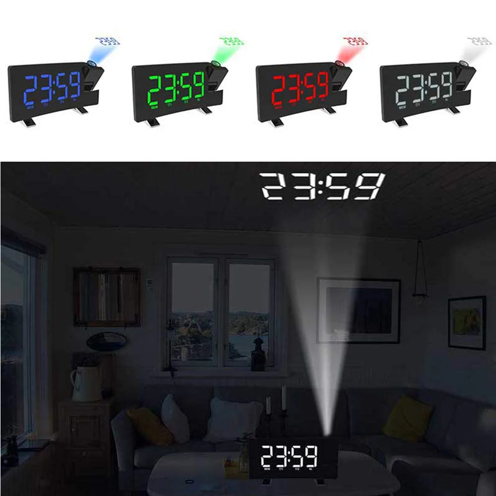 FM радиоприемник часы с проекцией времени и температурой электронные настольные