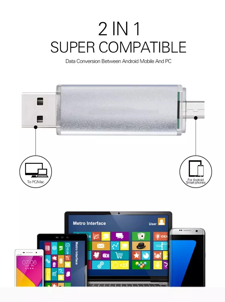 10PCS OTG Micro 2.0 USB-Flash-Laufwerk 2 in 1 Pen Drive 64G 32G Pendrive 16GB 8GB 4GB Flash-Speicher 1GB 2GB OTG USB Stick Kostenloses Logo – Detail 5