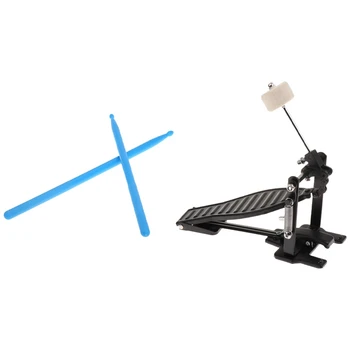 

1 Pair of 5A Drumsticks Nylon Stick for Drum Set Blue & 1 Pcs Aluminium Alloy Single Spring Bass Children Drum Pedal