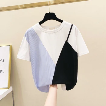 

Striped Contrast Color Short Sleeve Cotton T-shirt Women Summer Top Girls Ladies Loose T-shirt T Shirts Tops Camisetas Mujer