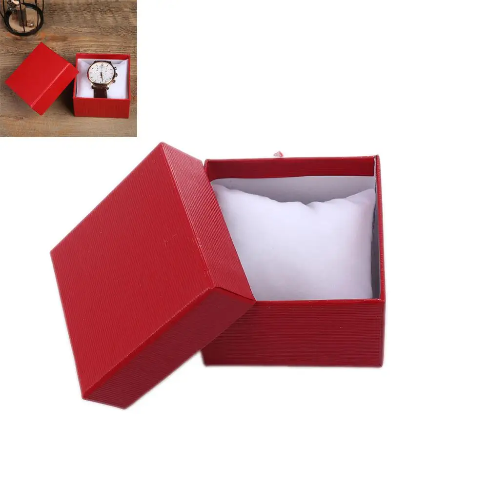 Doreen коробка бумажные часовые коробки для ювелирных подарков полосатый узор синий красный черный цвет Роскошная Упаковка подарков Дисплей сумки для переноски 8,6 см x 8,6 см x 5,7 см, 2 шт