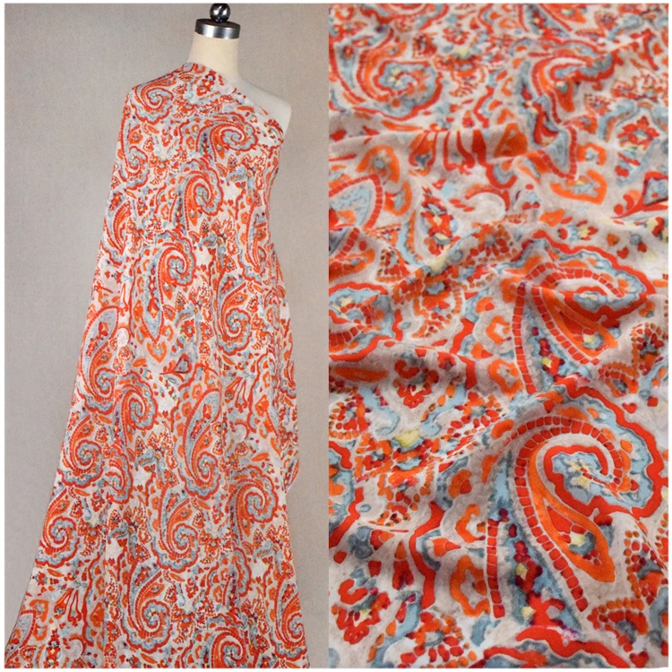50*145cm Ethnic Style Abstract Ink Printing Silk Velvet Chiffon Fabric Summer Dress Cheongsam Handmade DIY Fabric