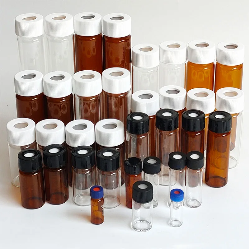 Lab Reagent Bottle 10pcs/20pcs 20ml to 60ml lab glass screw headspace injection bottle clear/brown sample vials for school experiment