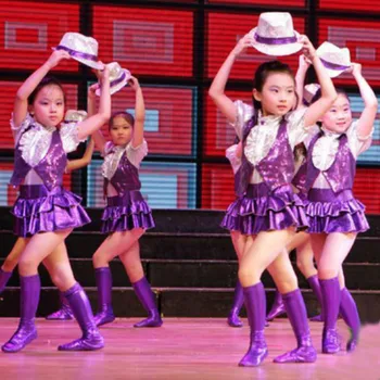 

2020 Modern Kids Jazz Dance Costumes for Kids Purple Contemporary Dance Costumes Hip Hop Costume for Kids Girls Stage Costume