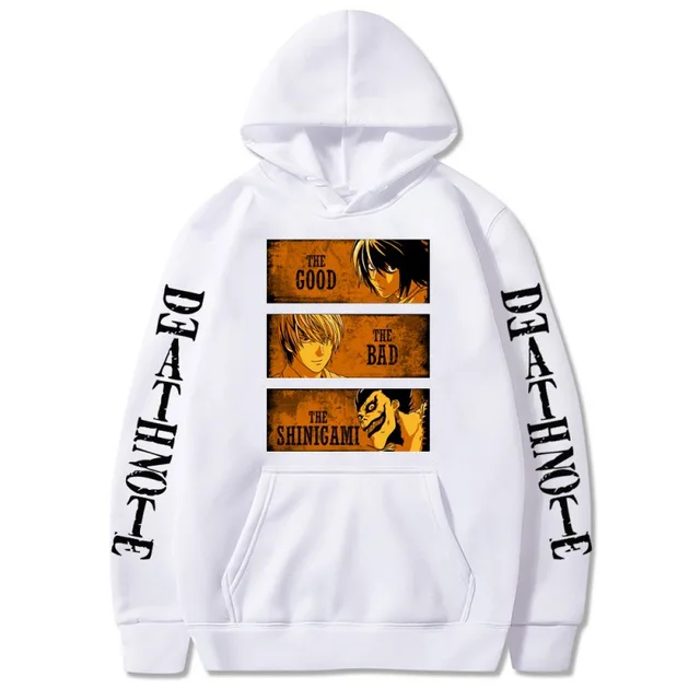 Oversized Men's Hoodie Death Note Anime Harajuku Top Funny Anime Print Unisex Cosplay Cool Sweatshirt Black Clothes Hip Hop Top White3