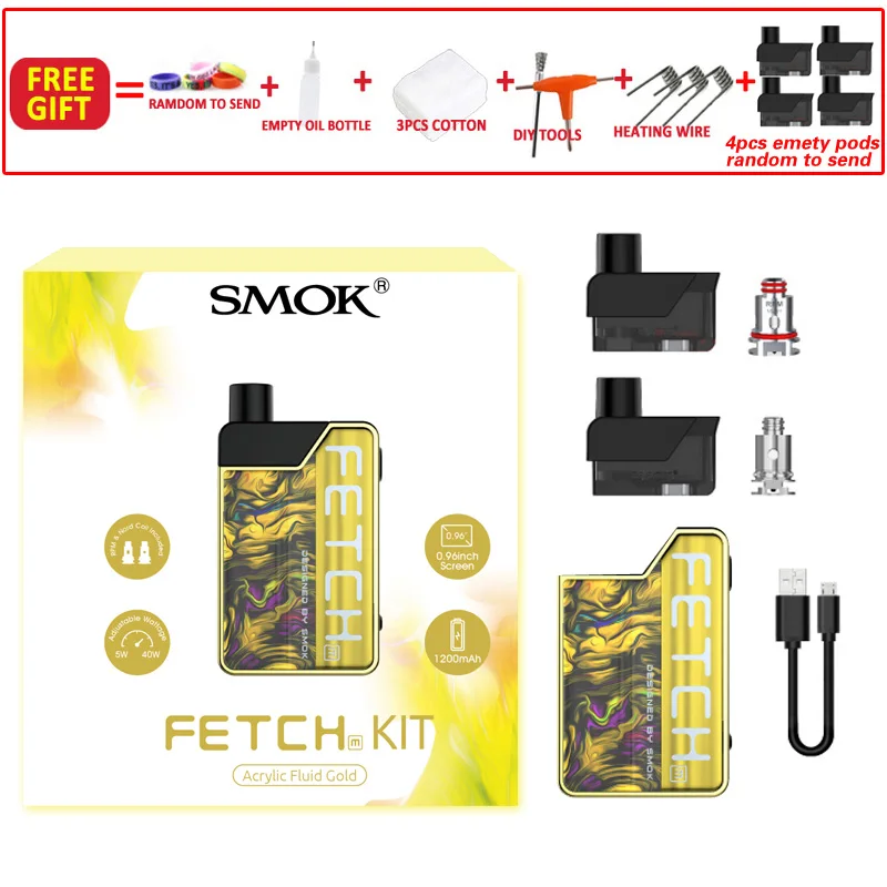 Acrylic fluid gold SMOK Fetch Мини цветной стручок Vape комплект 3,7 мл Catridge электронная сигарета испаритель мАч батарея с об/мин сетки тройной катушки - Цвет: Acrylic fluid gold