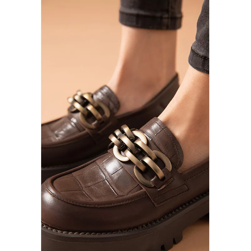 BeauToday Loafers for Women Genuine Cow Leather Round Toe