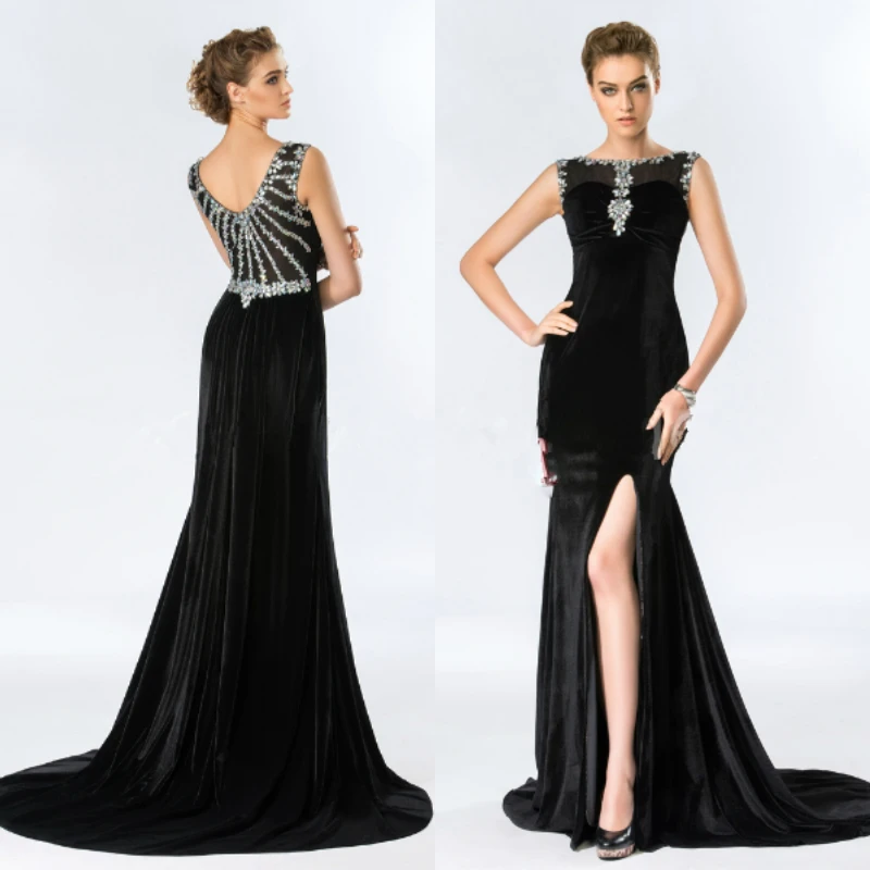 Vestido de festa сексуальное длинное велюровое вечернее платье черного цвета без