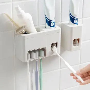 

Wall Mounted Toothbrush Holder Automatic Toothpaste Dispenser Family Storage Rack Toothpaste Squeezer Bathroom Accessories