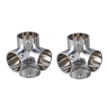 

2PCS Stainless Steel Pipe Connector Zinc Alloy Bent Four-Way 25mm Round Pipe Shelf Joint