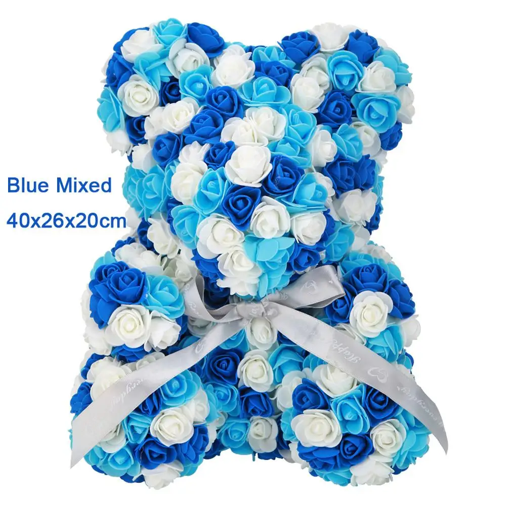 Blue Mixed 40cm Мыло, пена, роза, медведь, кукла, роза, плюшевый кролик, панда, любовь, цветок, искусственный, свадьба, день рождения, год, Валентина, подарок для женщин - Цвет: Blue Mixed 40cm
