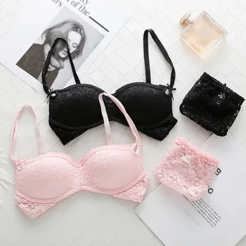 

Women Lace Panties Suits Half Cup Lingerie Bras Sets Wireless Push Up Padded Bra QHAG