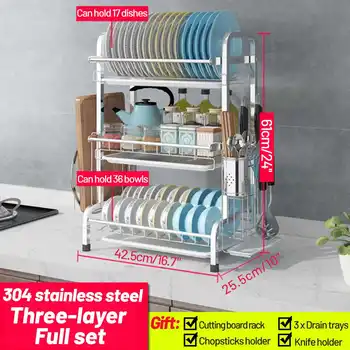 

Dish Drying Rack Holders Stainless Steel Kitchen Organizer Drain Shelf Storage Drain Rack Countertop Organizer for Plate