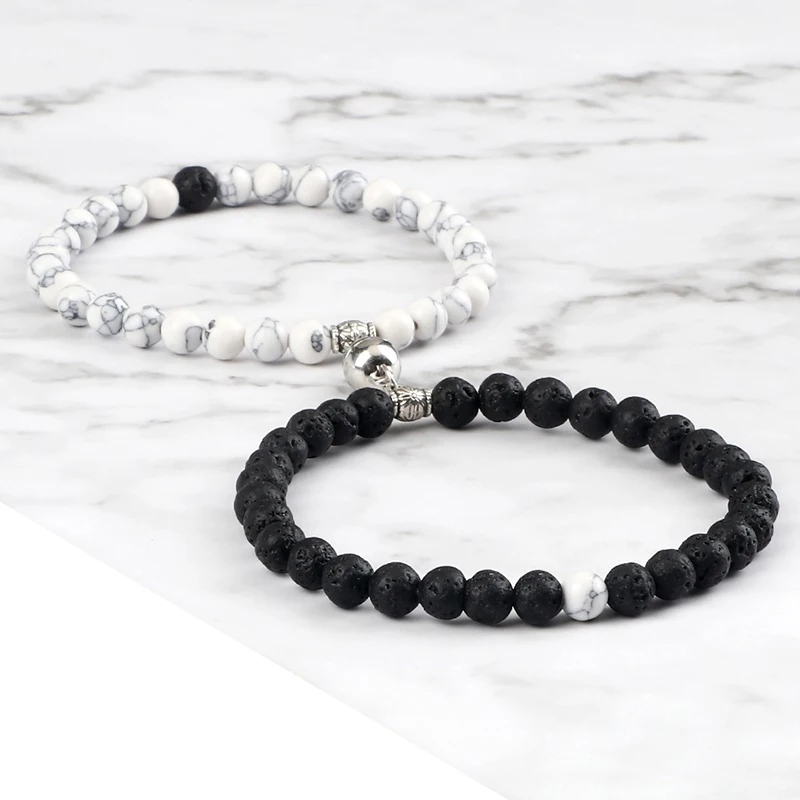 Модный двойной магнитный браслет Винтажные бусины из натурального лавового