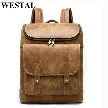 

WESTAL Genuine leather backpack men backpack traveling bags for men laptop backpacks leather school bags for teenager 8829